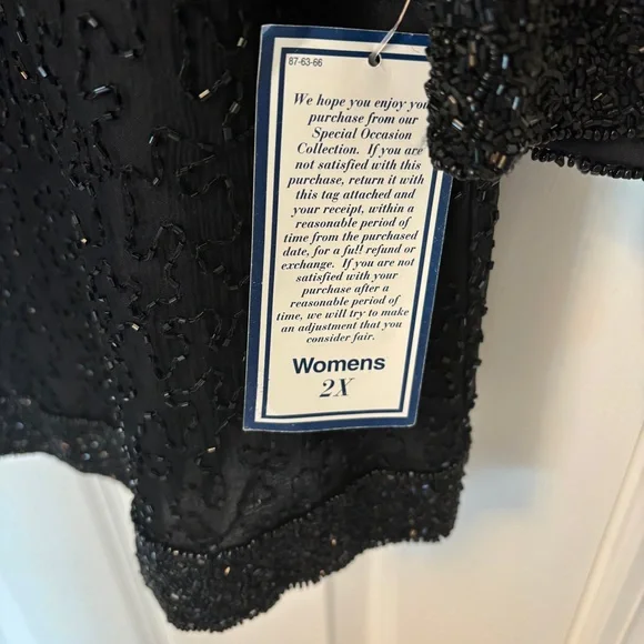 Stenay Women's Size 2X Jacket Silk Beaded Black Evening Cocktail Open Front NWT